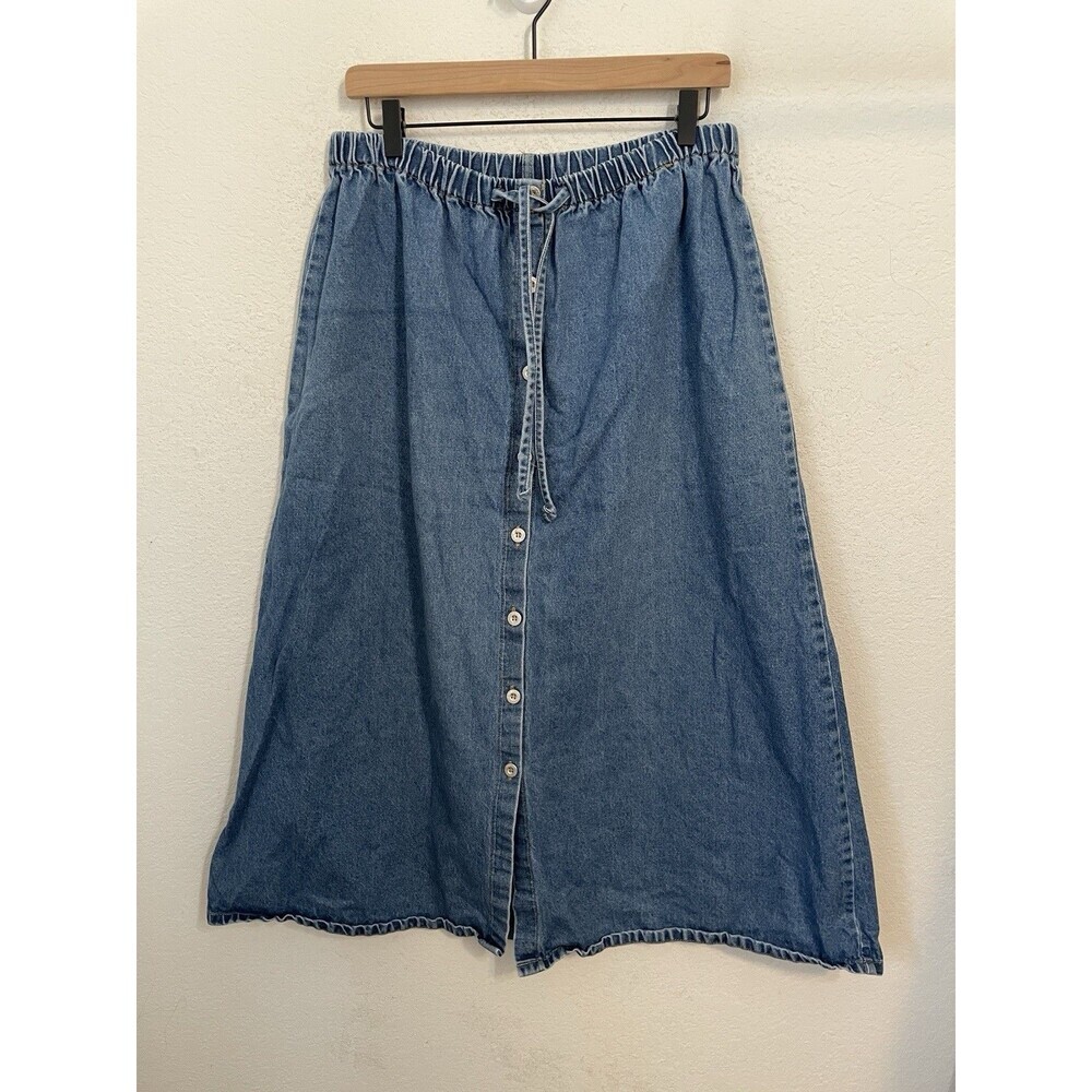 Vintage 90s Sag Harbor Sport Denim Midi Skirt Large Modest Button Front